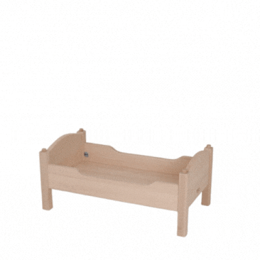 Puppenmöbelset in weiß / Natur aus Holz. Bestehend aus Bett, Kleiderschrank, Tisch und Stühle.